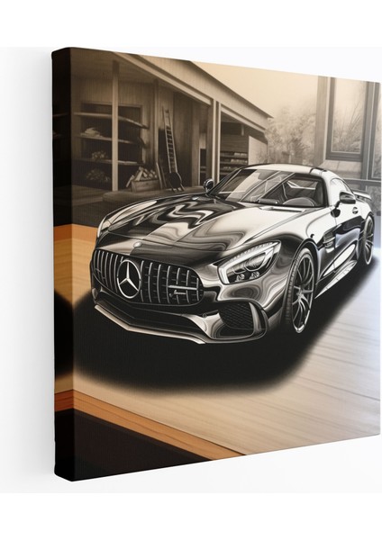 Dinamik Mercedes Kömür Eskiz Duvar Tablosu - Mercedes, Duvar Sanatı, Kanvas, Spor Araba, 70X70
