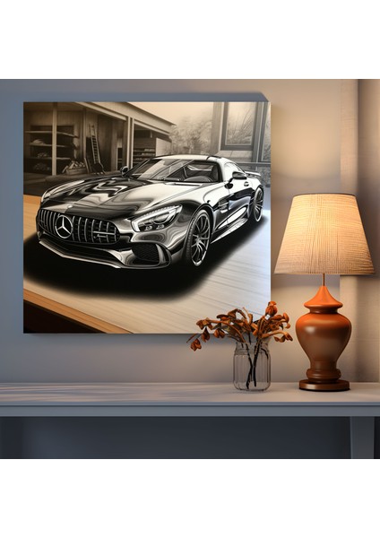 Dinamik Mercedes Kömür Eskiz Duvar Tablosu - Mercedes, Duvar Sanatı, Kanvas, Spor Araba, 70X70 fiyatları