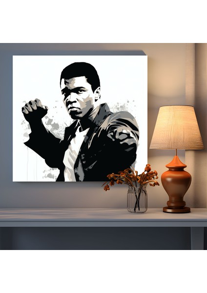 Muhammed Ali Kanvas Duvar Dekorasyonu - Muhammed Ali, Şampiyon, Grafik Çalışması, Siluet, 30 x 30 cm