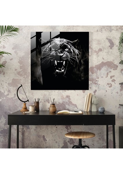Gizemli Kükreyen Kara Panter Cam Baskı - Kara Panter, Cam Duvar Tablosu, Cam Baskı, Ay Işığı, 30 x 30 cm modelleri