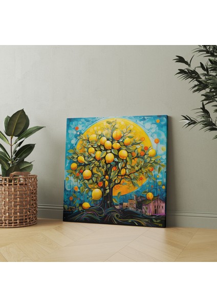 Soyut Limon Ağacı Duvar Sanatı - Limon Ağacı, Ev Dekorasyonu, Kanvas Tablo, Duvar Sanatı, 50 x 50 cm