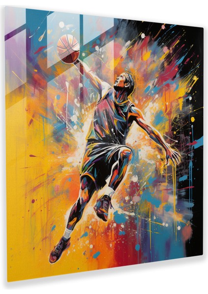 Nba Cam Baskı - Modern Soyut Basketbol Smacı - Nba, Soyut Resim, Cam Sanatı, Duvar Süslemesi, 30 x 30 cm