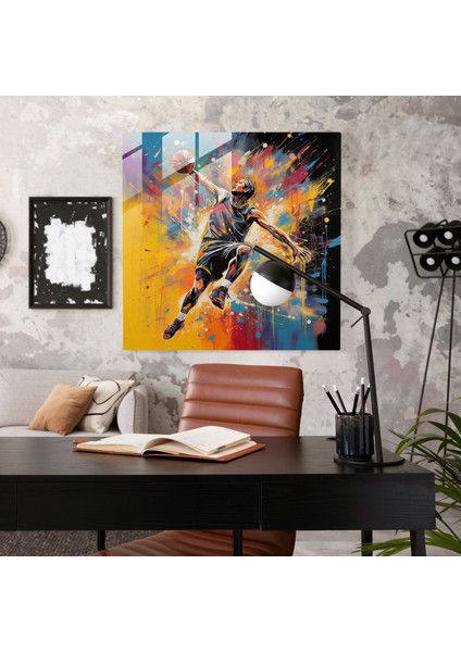 Nba Cam Baskı - Modern Soyut Basketbol Smacı - Nba, Soyut Resim, Cam Sanatı, Duvar Süslemesi, 30 x 30 cm
