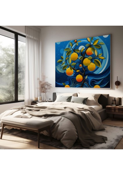 Modern Limon Ağacı Kanvas Tablo - Limon Ağacı, Canlı, Geometrik Şekiller, Ev Dekorasyonu, 50 x 50 cm