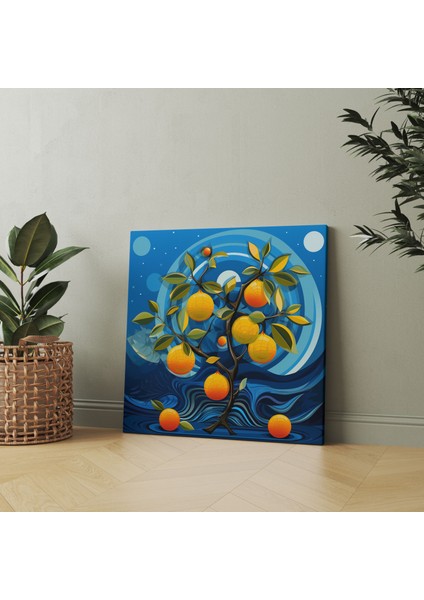 Modern Limon Ağacı Kanvas Tablo - Limon Ağacı, Canlı, Geometrik Şekiller, Ev Dekorasyonu, 50 x 50 cm