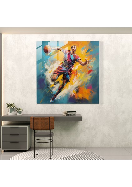 Nba Cam Baskı - Renkli Soyut Basketbol Oyuncusu - Nba, Soyut Resim, Cam Duvar Sanatı, Basketbol Oyuncusu, 50 x 50 cm