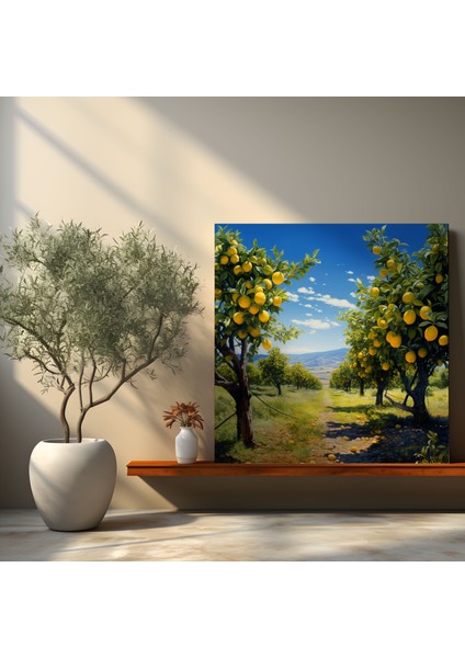 Limon Ağacı Duvar Süslemesi - Limon Ağacı, Limon Ağacı Bahçesi, Limon Ağacı, Kanvas Tablo, 50 x 50 cm