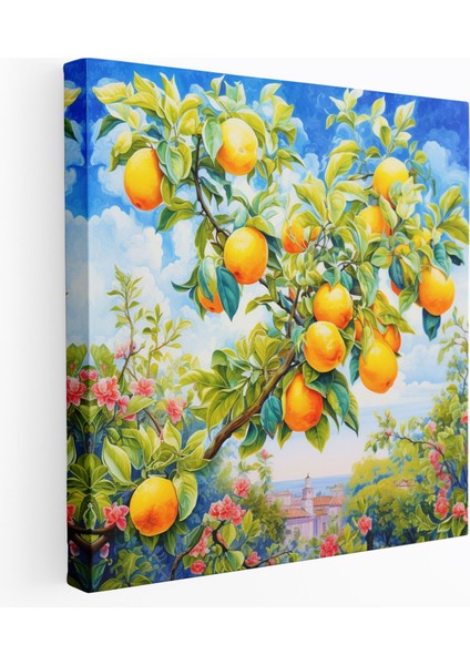 Limon Ağacı Kanvas Tablo - Parlak ve Canlı Suluboya Tablo - Limon Ağacı, Duvar Sanatı, Suluboya Resim, Kanvas Tablo, 100 x 100 cm