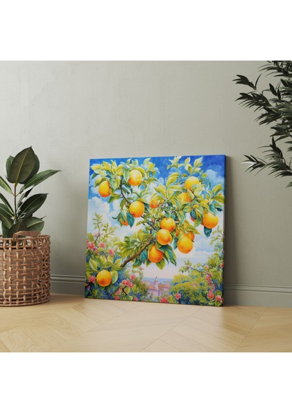 Limon Ağacı Kanvas Tablo - Parlak ve Canlı Suluboya Tablo - Limon Ağacı, Duvar Sanatı, Suluboya Resim, Kanvas Tablo, 100 x 100 cm