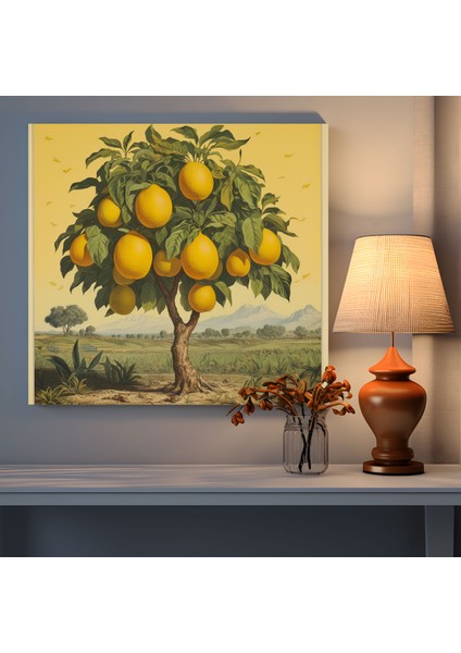 Limon Ağacı Kanvas Tablo - Vintage Narenciye Çiftliği Duvar Süslemesi - Limon Ağacı, Narenciye Çiftliği, Ev Dekorasyonu, Duvar Sanatı, 30 x 30 cm