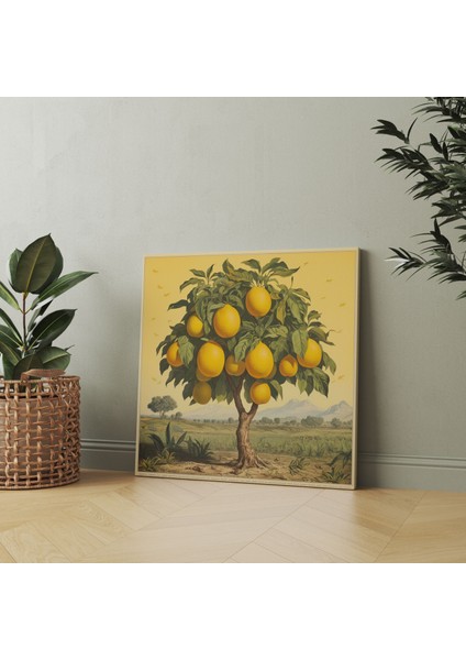 Limon Ağacı Kanvas Tablo - Vintage Narenciye Çiftliği Duvar Süslemesi - Limon Ağacı, Narenciye Çiftliği, Ev Dekorasyonu, Duvar Sanatı, 30 x 30 cm