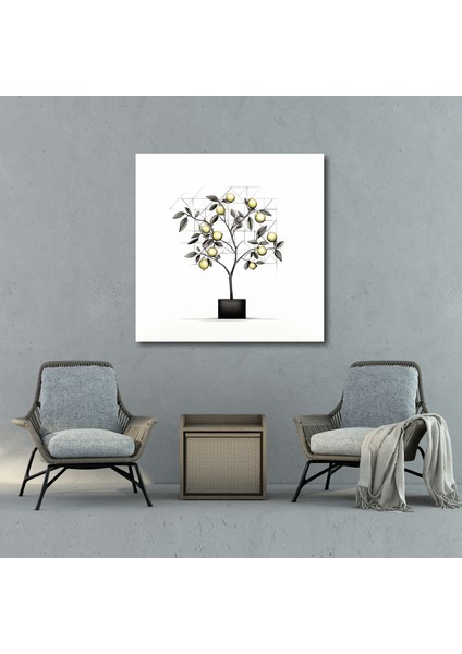 Limon Ağacı Duvar Sanatı - Limon Ağacı, Modern Elegance, Ev Dekorasyonu, Siyah Beyaz, 100 x 100 cm