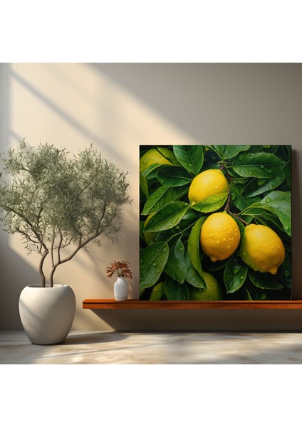 Limon Ağacı Kanvas Tablo - Limon Ağacı, Estetik Çekici, Yakın Çekim, Gerçekçi Yağlıboya Tablo, 30 x 30 cm