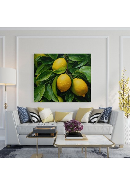 Limon Ağacı Kanvas Tablo - Limon Ağacı, Estetik Çekici, Yakın Çekim, Gerçekçi Yağlıboya Tablo, 30 x 30 cm