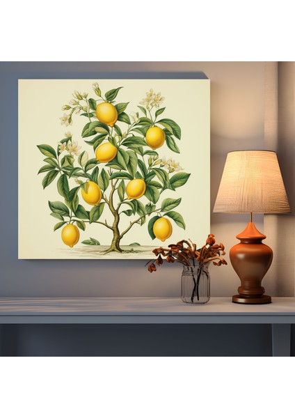 Vintage Limon Ağacı Duvar Sanatı - Limon Ağacı, Kanvas, Sofistike, Ev Dekorasyonu, 100 x 100 cm