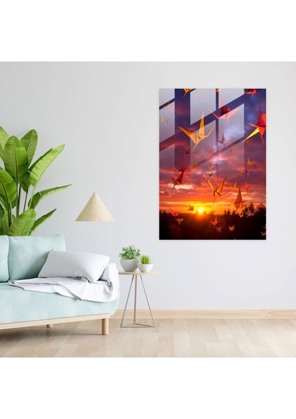 Sakin Origami Cam Baskı - Origami, Hassas Detaylar, Özgürlük, Sakin Atmosfer, 30X45 modelleri
