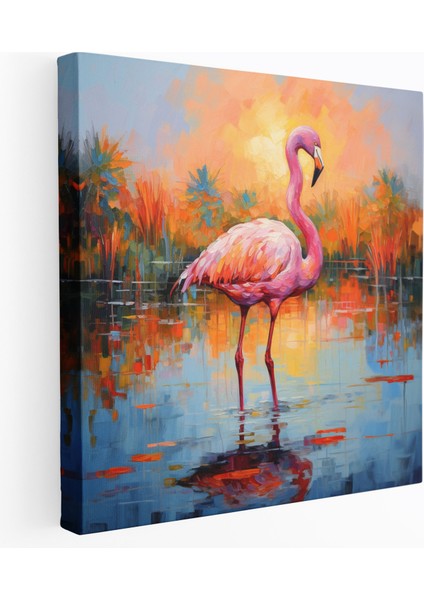 Renkli Empresyonist Flamingo Kanvas Tablo - Flamingo, Renkli Flamingo, Ev Dekorasyonu, 30 x 30 cm