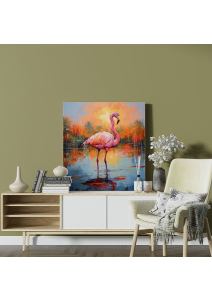 Renkli Empresyonist Flamingo Kanvas Tablo - Flamingo, Renkli Flamingo, Ev Dekorasyonu, 30 x 30 cm