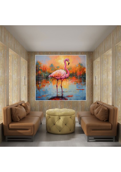 Renkli Empresyonist Flamingo Kanvas Tablo - Flamingo, Renkli Flamingo, Ev Dekorasyonu, 30 x 30 cm