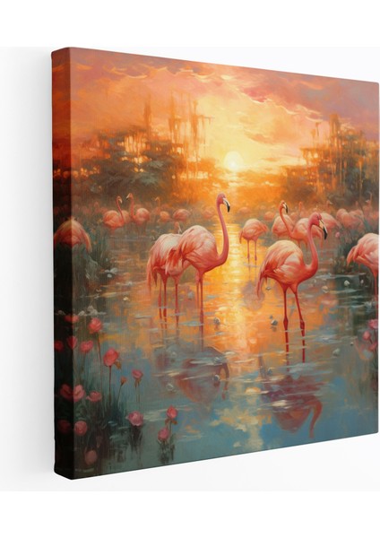 Flamingo Kanvas Tablo - Flamingo, Huzur, Kanvas Tablo, Ruhani Fırça Darbeleri, 30 x 30 cm