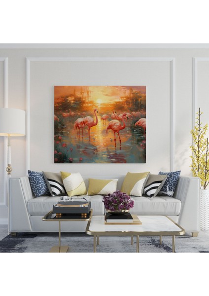 Flamingo Kanvas Tablo - Flamingo, Huzur, Kanvas Tablo, Ruhani Fırça Darbeleri, 30 x 30 cm