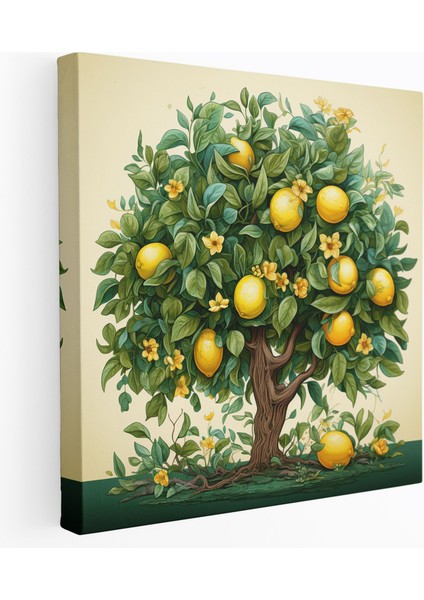 Limon Ağacı Kanvas Tablo - Gerçekçi Botanik Duvar Sanatı - Limon Ağacı, Kanvas Tablo, Olgun Meyveler, Limon Ağacı, 100 x 100 cm