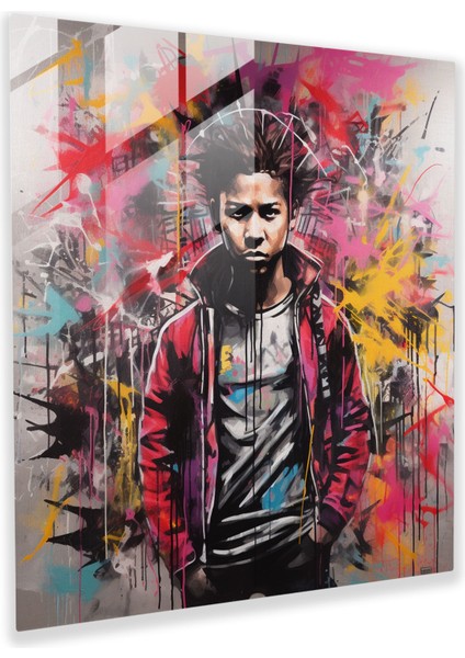 Basquiat Cam Baskı - Asi Kent Sanatı - Basquiat, Cam Duvar Sanatı, Grafiti, Modern Sanat, 30 x 30 cm