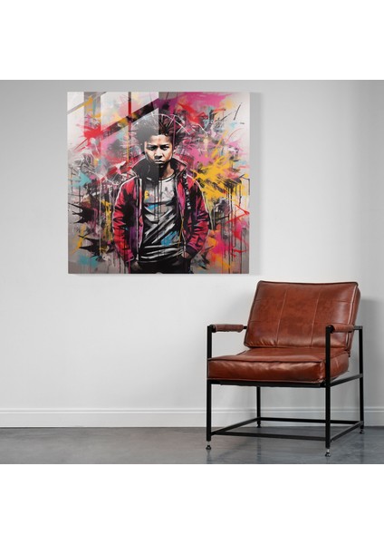 Basquiat Cam Baskı - Asi Kent Sanatı - Basquiat, Cam Duvar Sanatı, Grafiti, Modern Sanat, 30 x 30 cm