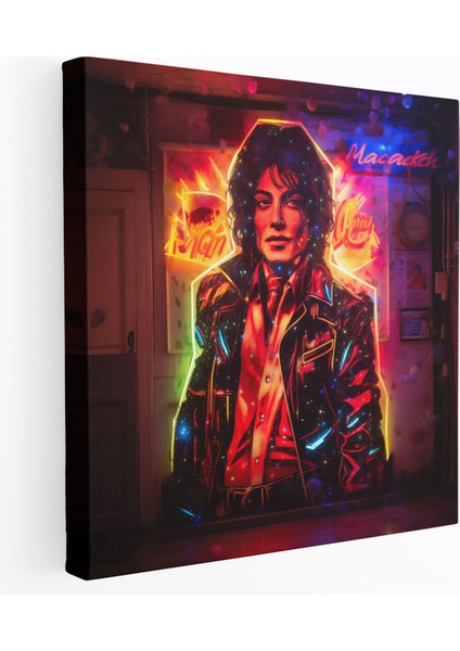 Michael Jackson Retro Neon Tabela Duvar Sanatı - Micheal Jackson, Neon Tabela, Duvar Dekorasyonu, Kanvas, 30 x 30 cm
