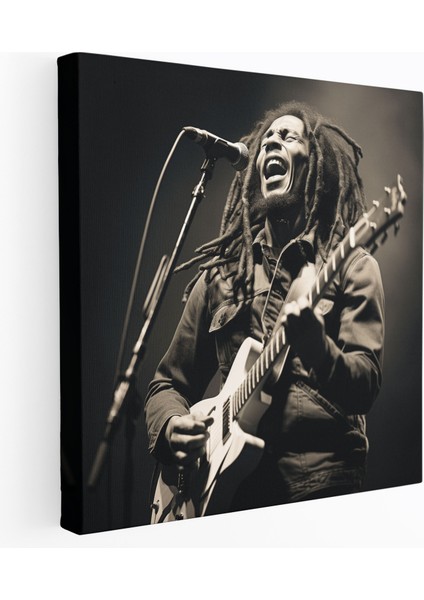 Bob Marley Duvar Sanatı - Bob Marley, Bob Marley, Siyah Beyaz Fotoğraf, Kanvas Tablo, 30 x 30 cm