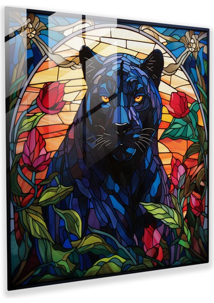 Jungle Majesty Kara Panter Cam Baskı - Kara Panter, Orman, Duvar Dekorasyonu, Cam Sanatı, 30 x 30 cm