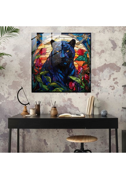 Jungle Majesty Kara Panter Cam Baskı - Kara Panter, Orman, Duvar Dekorasyonu, Cam Sanatı, 30 x 30 cm fiyatları
