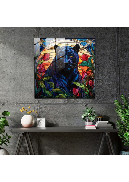 Jungle Majesty Kara Panter Cam Baskı - Kara Panter, Orman, Duvar Dekorasyonu, Cam Sanatı, 30 x 30 cm modelleri