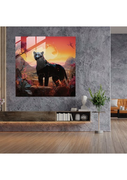 Gerçeküstü Panter Cam Baskı - Kara Panter, Duvar Süslemesi, Ev Dekorasyonu, Cam Baskı, 30 x 30 cm fiyatları