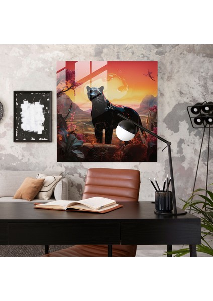 Gerçeküstü Panter Cam Baskı - Kara Panter, Duvar Süslemesi, Ev Dekorasyonu, Cam Baskı, 30 x 30 cm modelleri