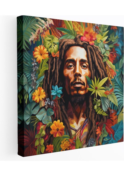 Bob Marley Kanvas Tablo - Tropikal Çiçekli Duvar Tablosu - Bob Marley, Duvar Dekorasyonu, Doğanın Güzelliği, Tropikal Cennet, 30 x 30 cm