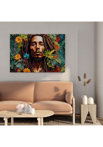 Bob Marley Kanvas Tablo - Tropikal Çiçekli Duvar Tablosu - Bob Marley, Duvar Dekorasyonu, Doğanın Güzelliği, Tropikal Cennet, 30 x 30 cm modelleri