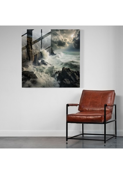 Fırtınalı Kayalıklar Cam Baskı - Plaj, Cam Baskı, Dramatik, Kıyı Kayalıkları, 30 x 30 cm fiyatları