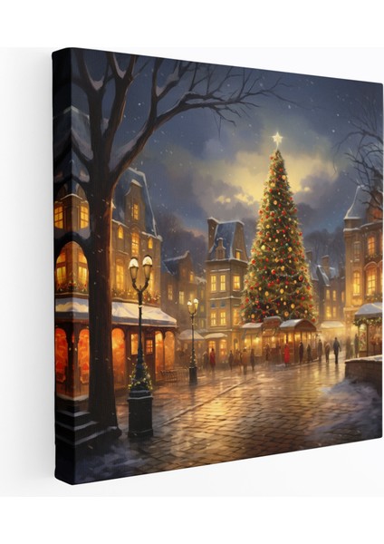 Noel Kasabası Meydanı Kanvas Tablo - Noel, Ev Dekorasyonu, Kanvas Tablo, 30 x 30 cm