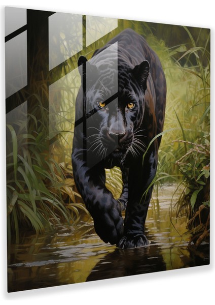 Doğal Habitat Kara Panter Cam Duvar Tablosu - Kara Panter, Cam Baskı, Cam Duvar Sanatı, Ihtişam, 30 x 30 cm