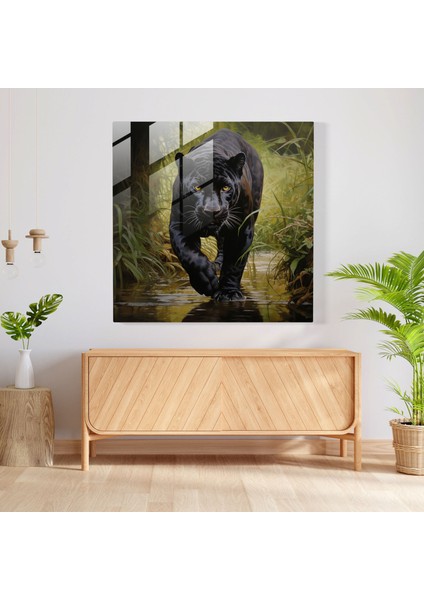 Doğal Habitat Kara Panter Cam Duvar Tablosu - Kara Panter, Cam Baskı, Cam Duvar Sanatı, Ihtişam, 30 x 30 cm fiyatları