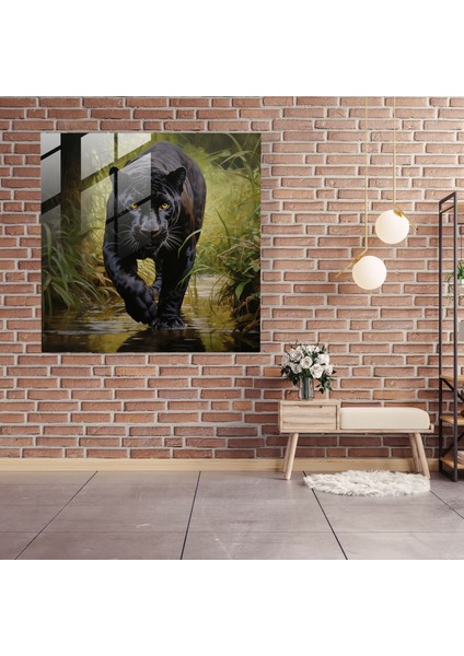 Doğal Habitat Kara Panter Cam Duvar Tablosu - Kara Panter, Cam Baskı, Cam Duvar Sanatı, Ihtişam, 30 x 30 cm modelleri