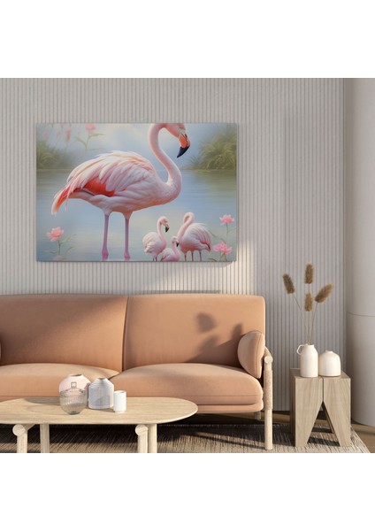 Sevimli Flamingo Ailesi Kanvas Tablo - Flamingo, Flamingo, Duvar Dekorasyonu, Sevimli, 30 x 30 cm