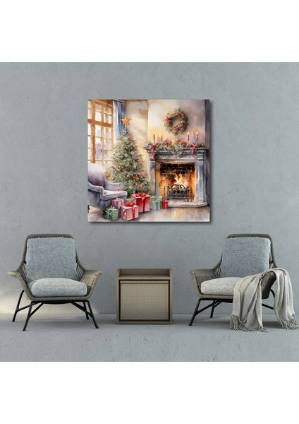 Noel Suluboya Kanvas Tablo - Noel, Hediyeler, Suluboya Resim, Duvar Sanatı, 30 x 30 cm