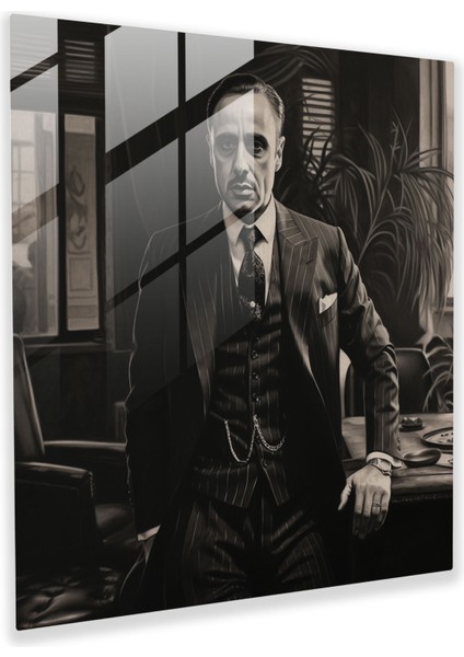 Godfather Cam Baskı - Gerçekçi Karakalem Çizim - Baba, Modern Sanat, Gerçekçi Karakalem Çizim, Ev Dekorasyonu, 30 x 30 cm