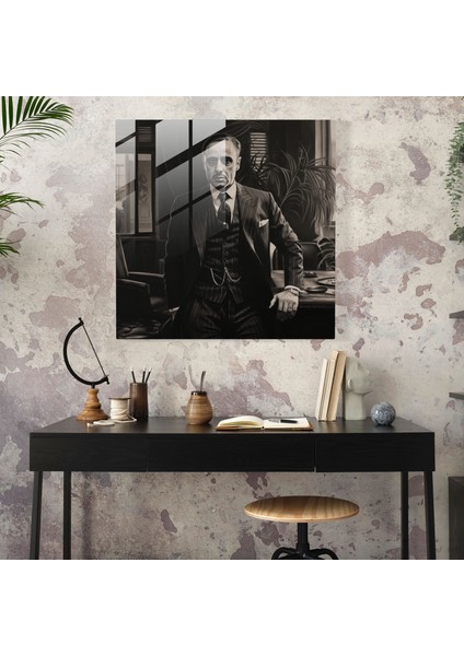 Godfather Cam Baskı - Gerçekçi Karakalem Çizim - Baba, Modern Sanat, Gerçekçi Karakalem Çizim, Ev Dekorasyonu, 30 x 30 cm