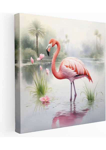 Flamingo Duvar Sanatı - Sakin Suluboya Kanvas Tablo - Flamingo, Kanvas Tablo, Kanvas, Suluboya, 30 x 30 cm