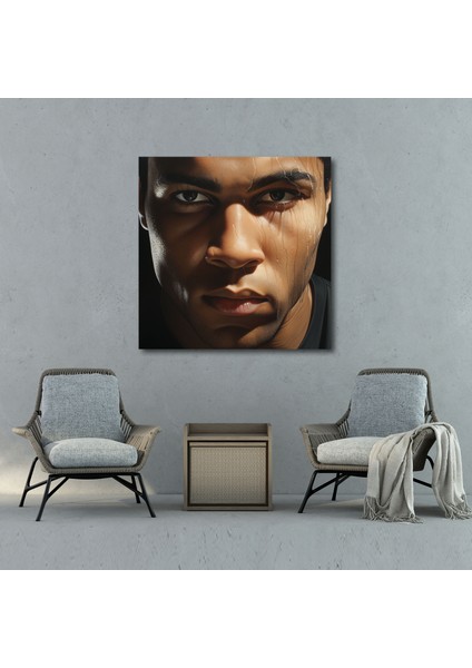 Muhammed Ali Duvar Dekorasyonu - Fotogerçekçi Kanvas Tablo - Muhammed Ali, Ev Dekorasyonu, Duvar Sanatı, Yakın Çekim, 30 x 30 cm fiyatları