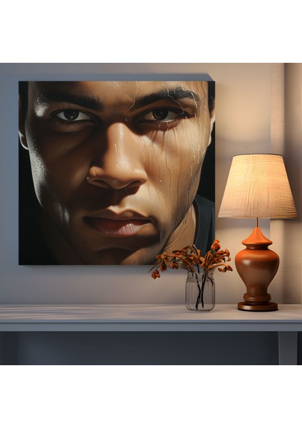 Muhammed Ali Duvar Dekorasyonu - Fotogerçekçi Kanvas Tablo - Muhammed Ali, Ev Dekorasyonu, Duvar Sanatı, Yakın Çekim, 30 x 30 cm modelleri