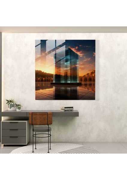 Kabe Gün Batımı Cam Baskı - Kabe, Cam Sanatı, Modern Sanat, Kutsal Mekan, 30 x 30 cm fiyatları
